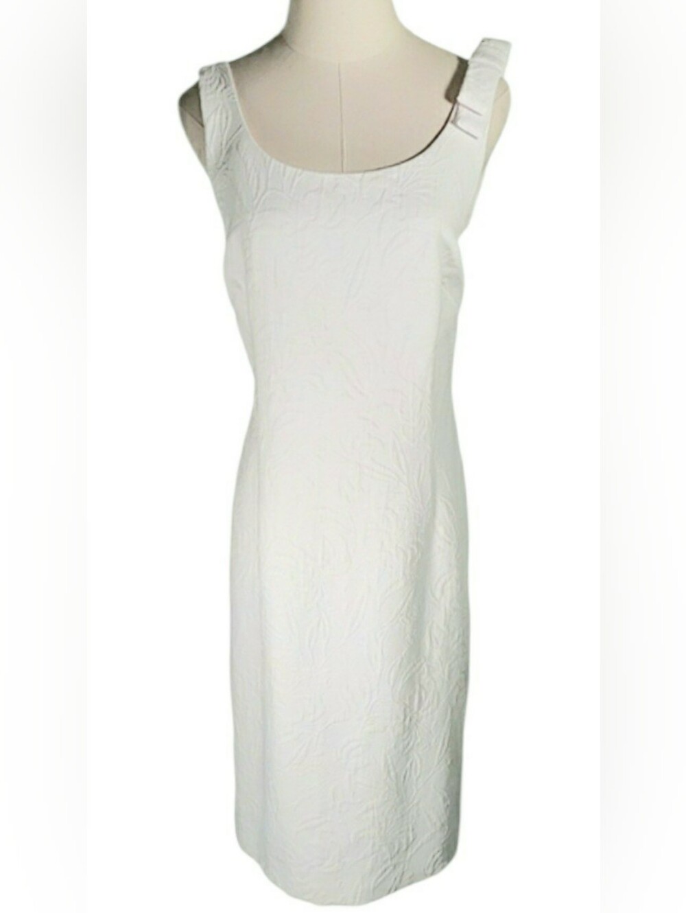 Bridal White Jacquard Dress Bow Scoopneck Getaway Shower Event Metisse Sheath 14